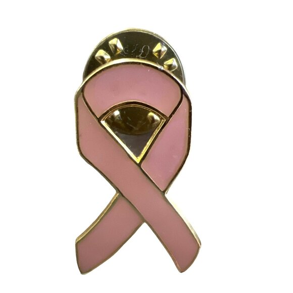 Pink Breast Cancer Awareness Ribbon Enamel Pin Brooch 1 inch - Picture 2 of 9